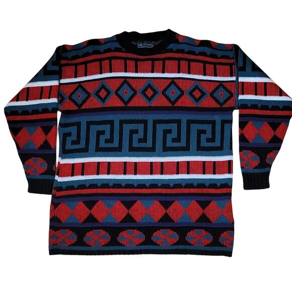 Vintage La Venture Sweater Geometric Knit Retro 80s 90s Size L Y2K Streetwear - Picture 1 of 9